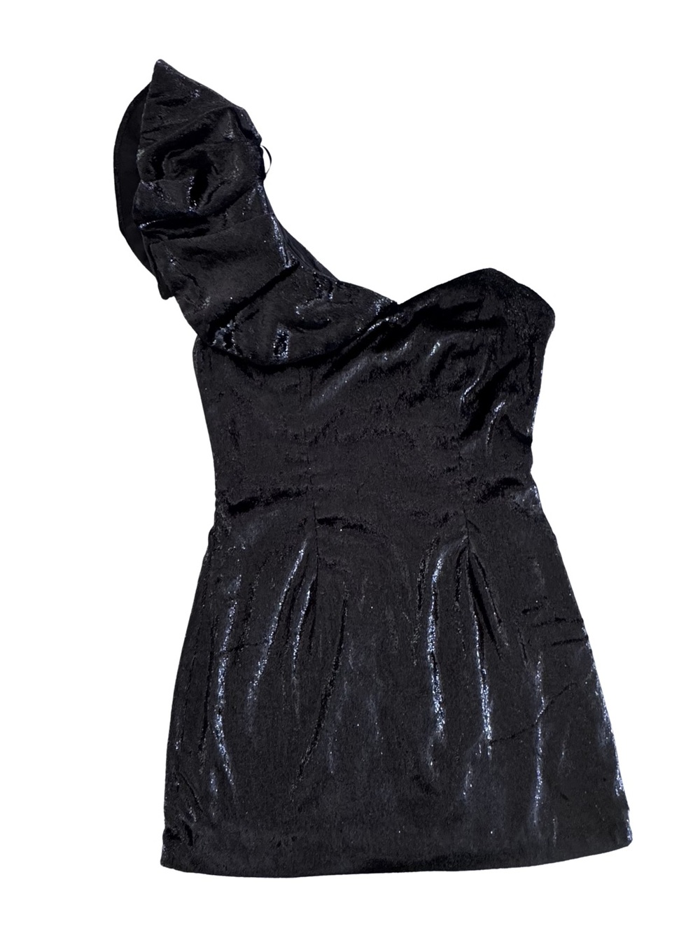 DO+BE Women’s S Black Soft Glossy One Shoulder Bow Mini Cocktail Dress